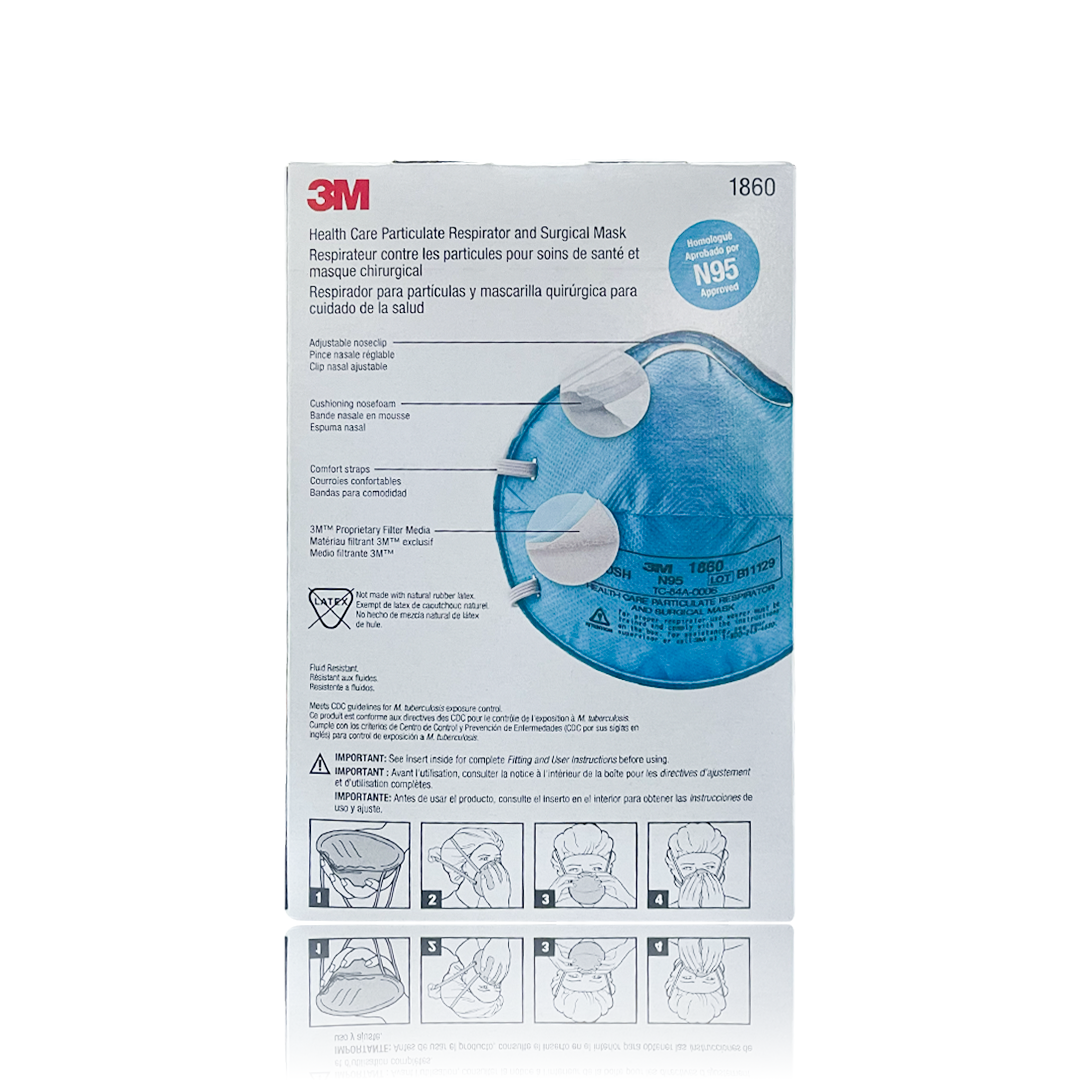 Respirador Desechable Médico para Partículas NIOSH N95 1860 3M (Pieza) Azul 70070612364 … - 2